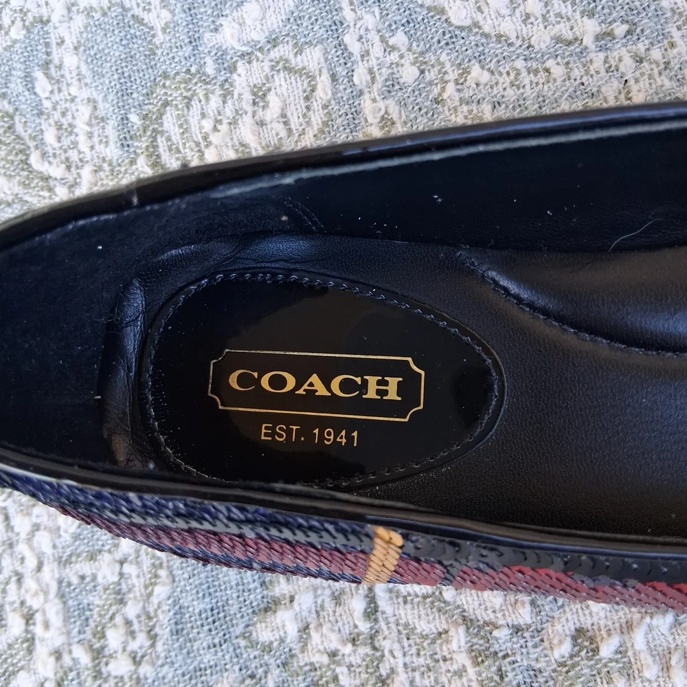 🍒 Coach "Deborah" Leather Sequin Embellished Plaid Ballet Flats Sz. 6 - Picture 9 of 11